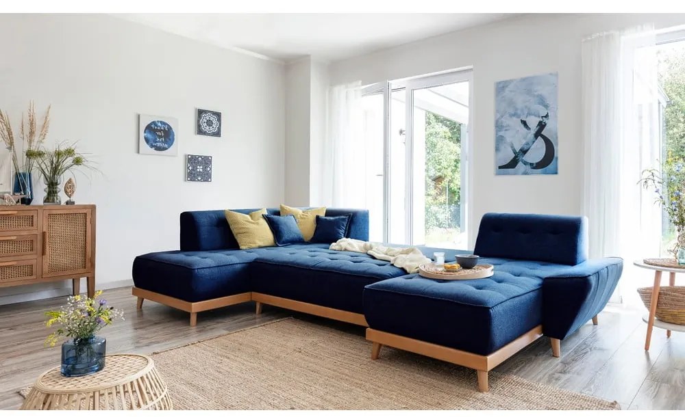 Divano letto a U blu navy, angolo sinistro Dazzling Daisy - Miuform