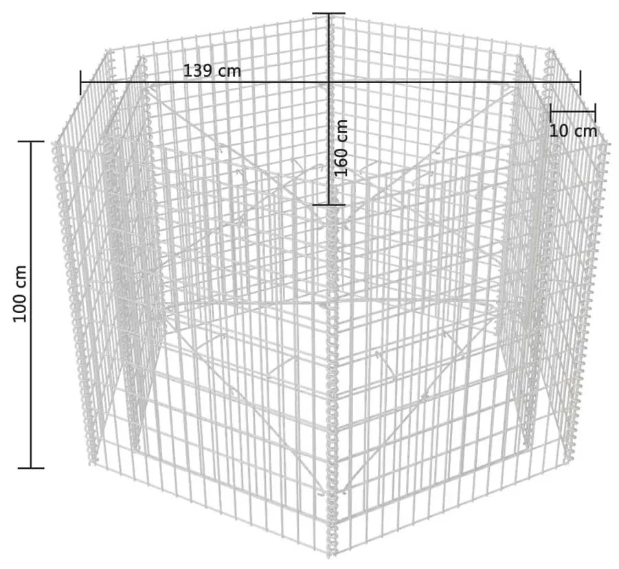 Gabbione Letto Rialzato da Giardino Esagonale 160x140x100 cm