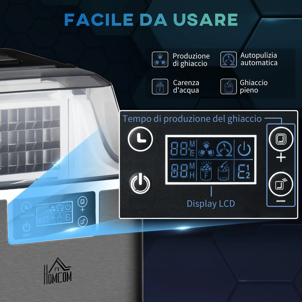 Macchina del Ghiaccio Autopulente da 24 Cubetti in 14-18 Minuti 20 kg in 24 Ore Nero...