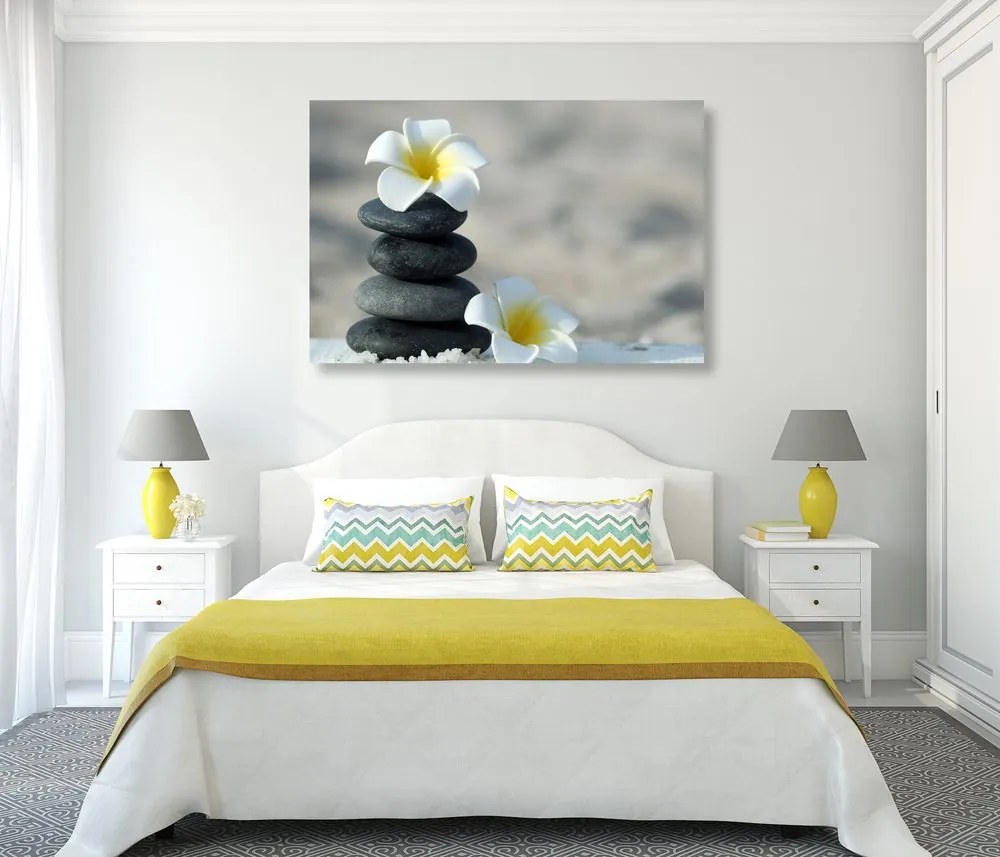 Quadro su tela – Pietre armoniche e fiore di plumeria