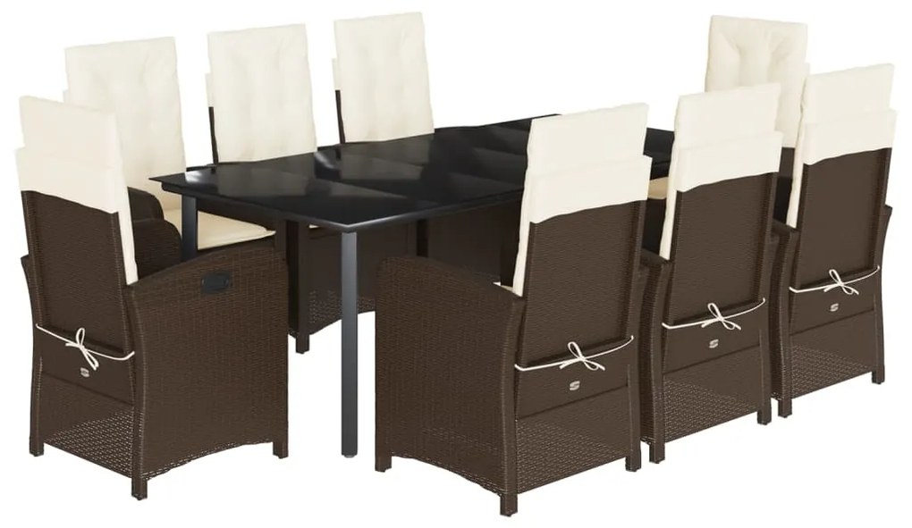 Set da Pranzo da Giardino 9pz con Cuscini Marrone in Polyrattan