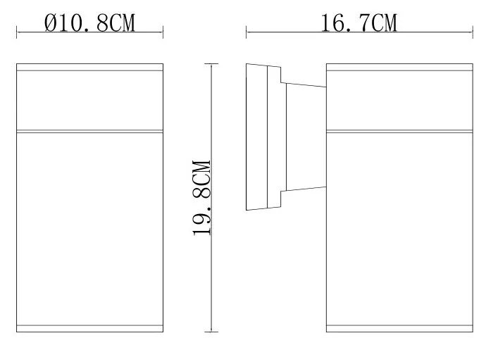 Applique Cilindrica Monodirezionale XL, IP54, Base E27 - Nera Base E27