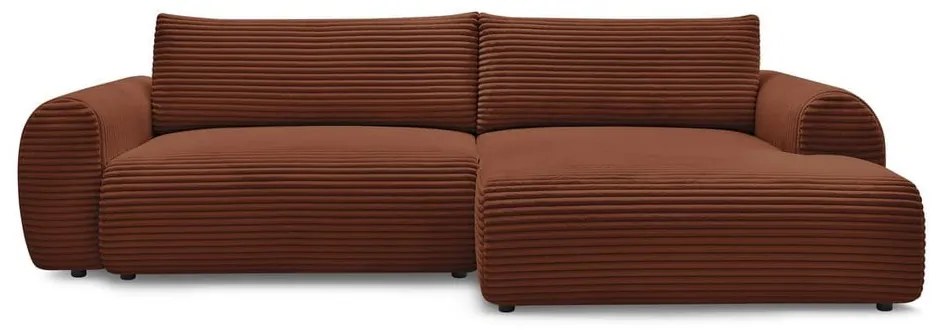 Divano angolare color mattone allungabile (con penisola a destra) con rivestimento in velluto a coste Lucien – Bobochic Paris