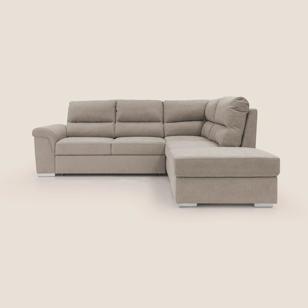 Minerva divano angolare con estraibile a cassettone e pouf contenitore in tessuto morbido impermeabile T02