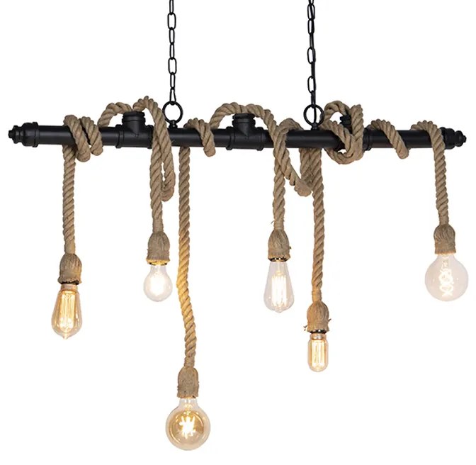 Lampada a sospensione industriale nera 6 luci - Plural