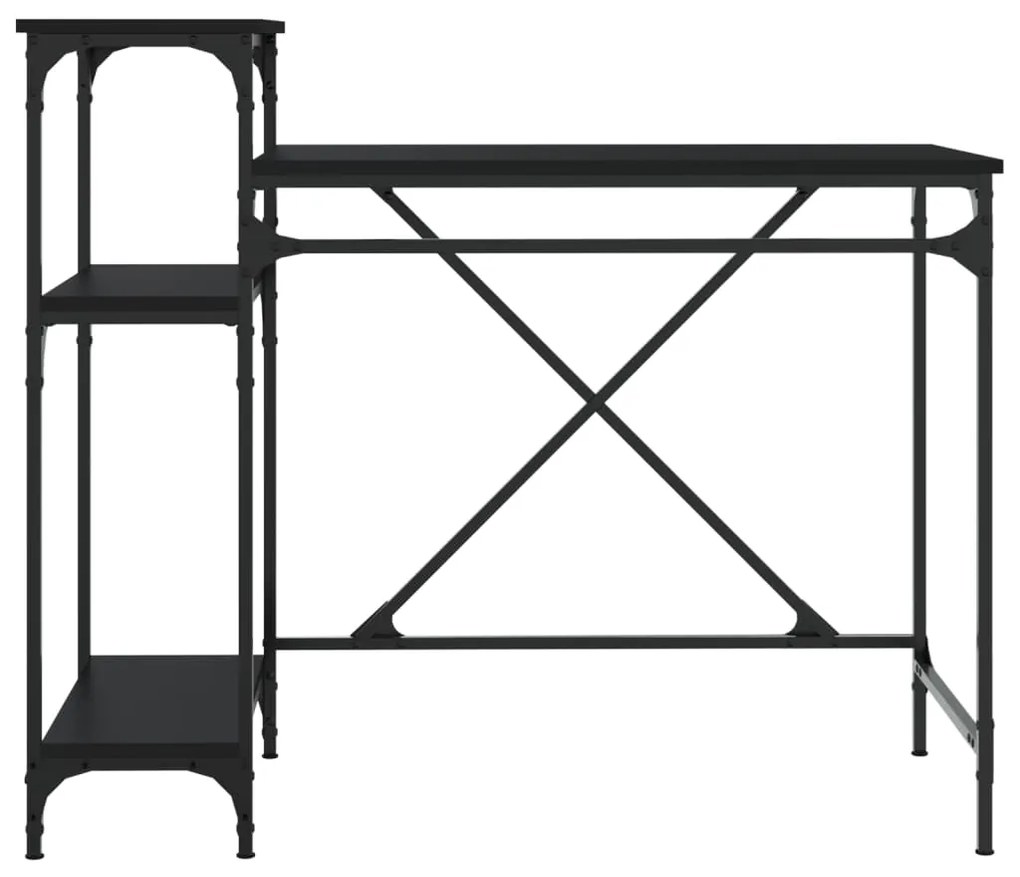 Scrivania ripiani nera 105x50x90 cm legno multistrato e ferro