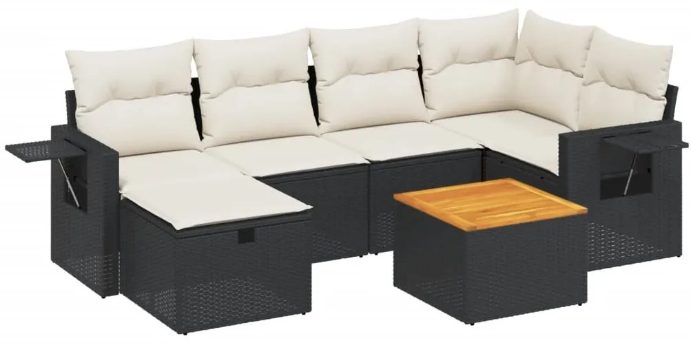 Set divani da giardino con cuscini 7pz nero polyrattan