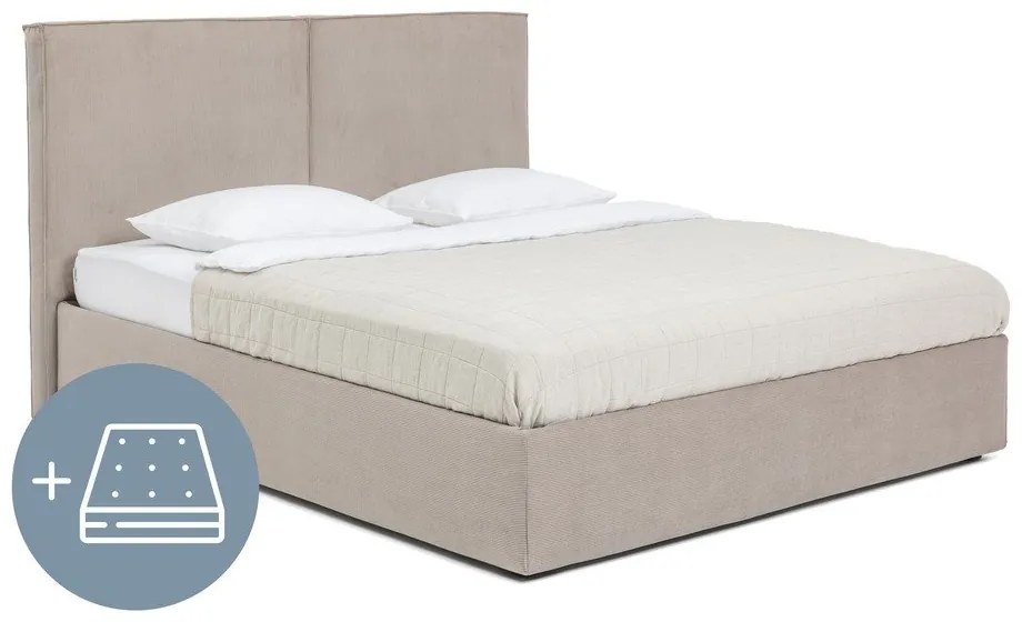 Letto matrimoniale imbottito grigio tortora con contenitore, materasso e rete inclusi 180x200 cm Thessa Bold – Bonami Selection