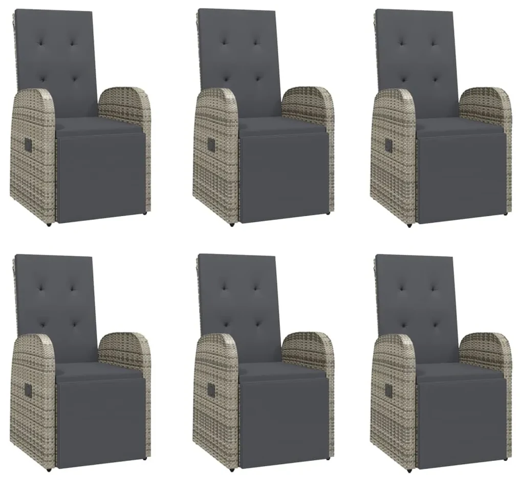 Set da pranzo da giardino 7 pz con cuscini in polyrattan grigio