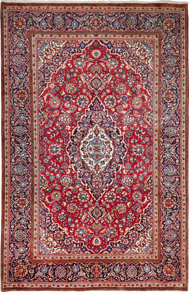 Kashan Tappeto 300x200 Rosso (Iran) Annodato A Mano