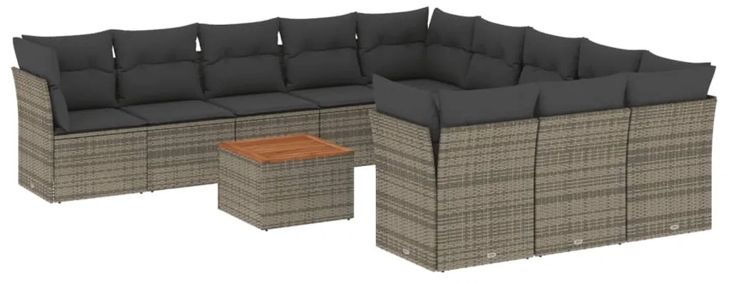 Set divani da giardino 12 pz con cuscini grigio in polyrattan