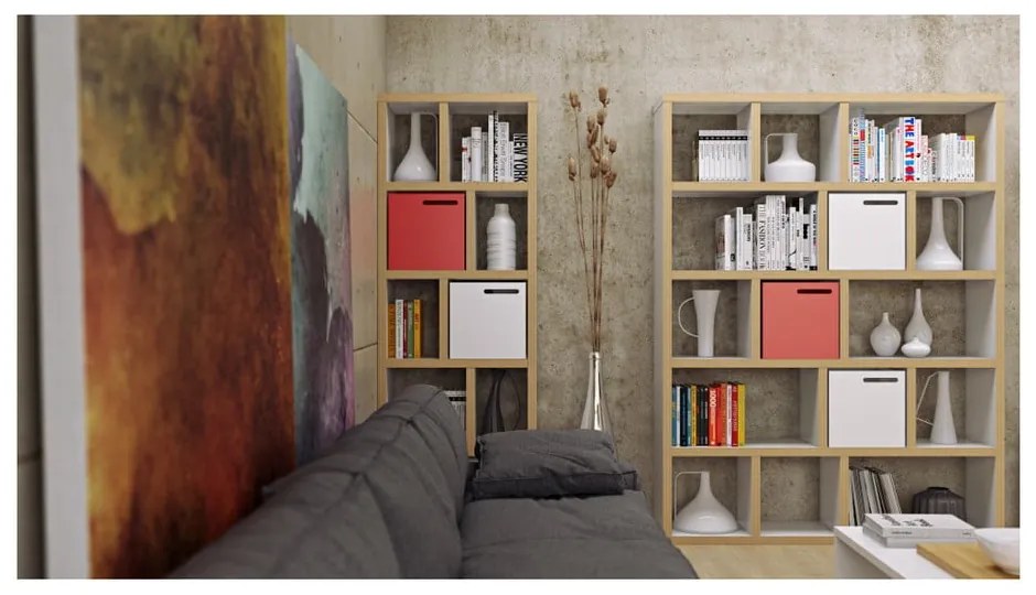 Libreria bianca con bordo in legno 150x198 cm Berlin - TemaHome