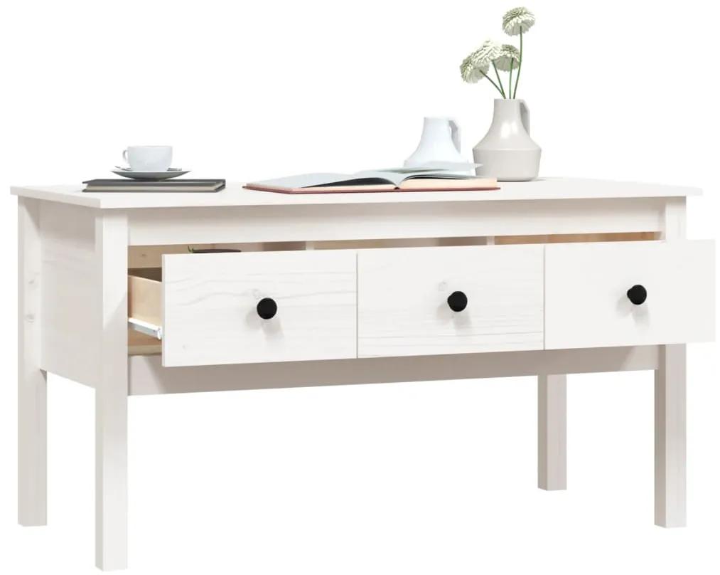 Tavolino da salotto bianco 102x49x55 cm legno massello di pino