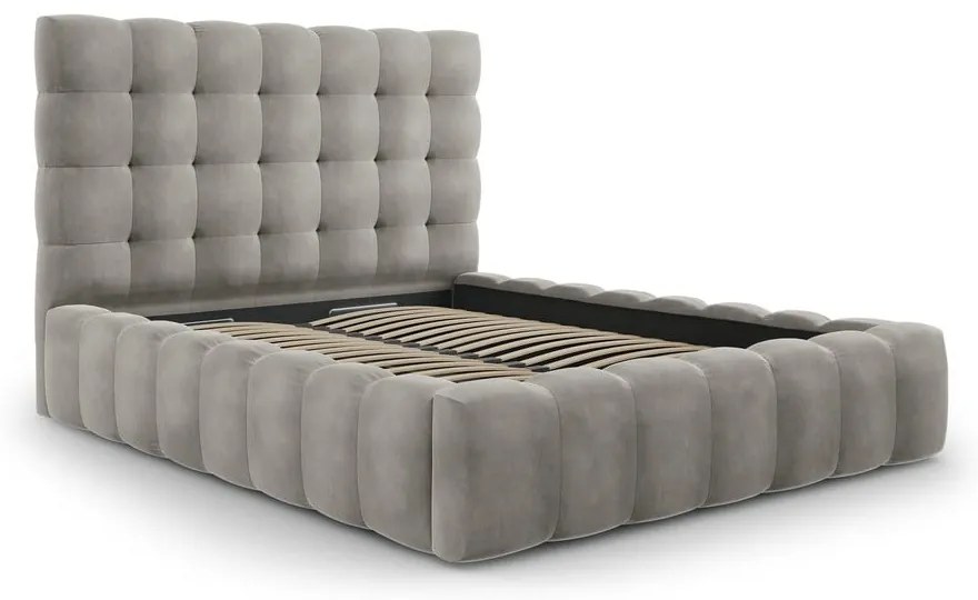 Letto matrimoniale imbottito grigio chiaro con vano contenitore con griglia 160x200 cm Bali - Cosmopolitan Design