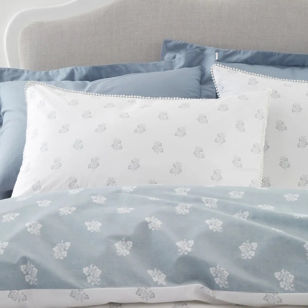 Set copripiumino e federa bianco e blu in cotone per letto matrimoniale 200x200 cm Esme Floral – Bianca