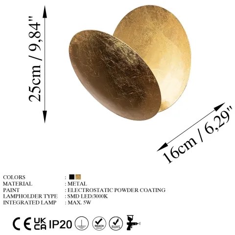 Applique a LED YOSMA LED/5W/230V 3000K oro