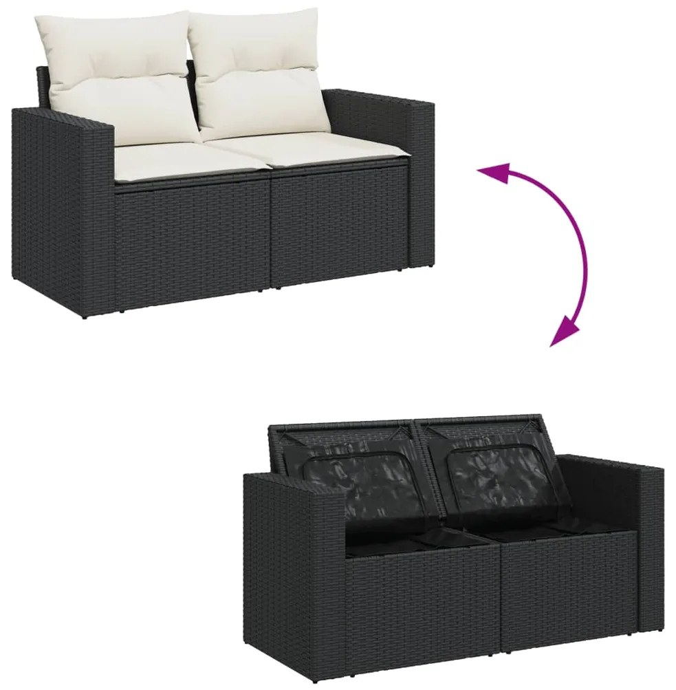 Set divani da giardino 13pz con cuscini nero in polyrattan