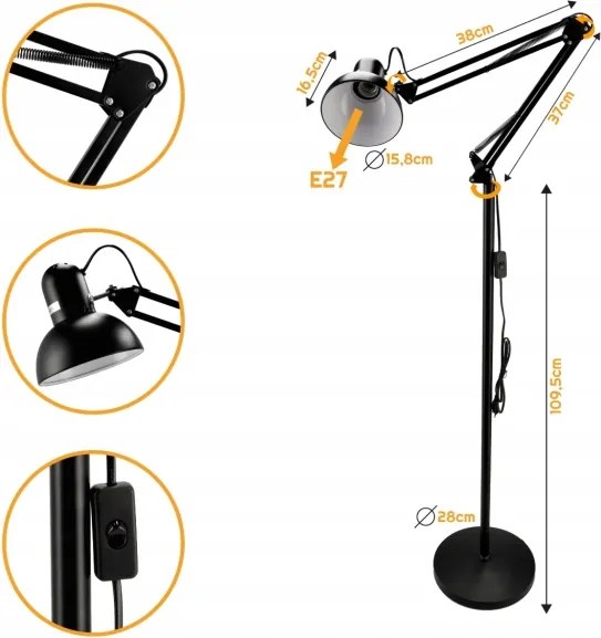 Lampada da terra 1xE27/40W/230V nera