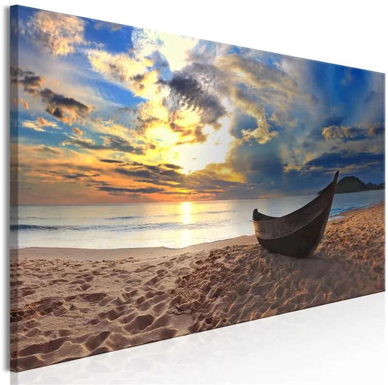 Quadro Boat on the Beach (1 Part) Narrow  Colore Arancione, Dimensioni e Misure 135x45