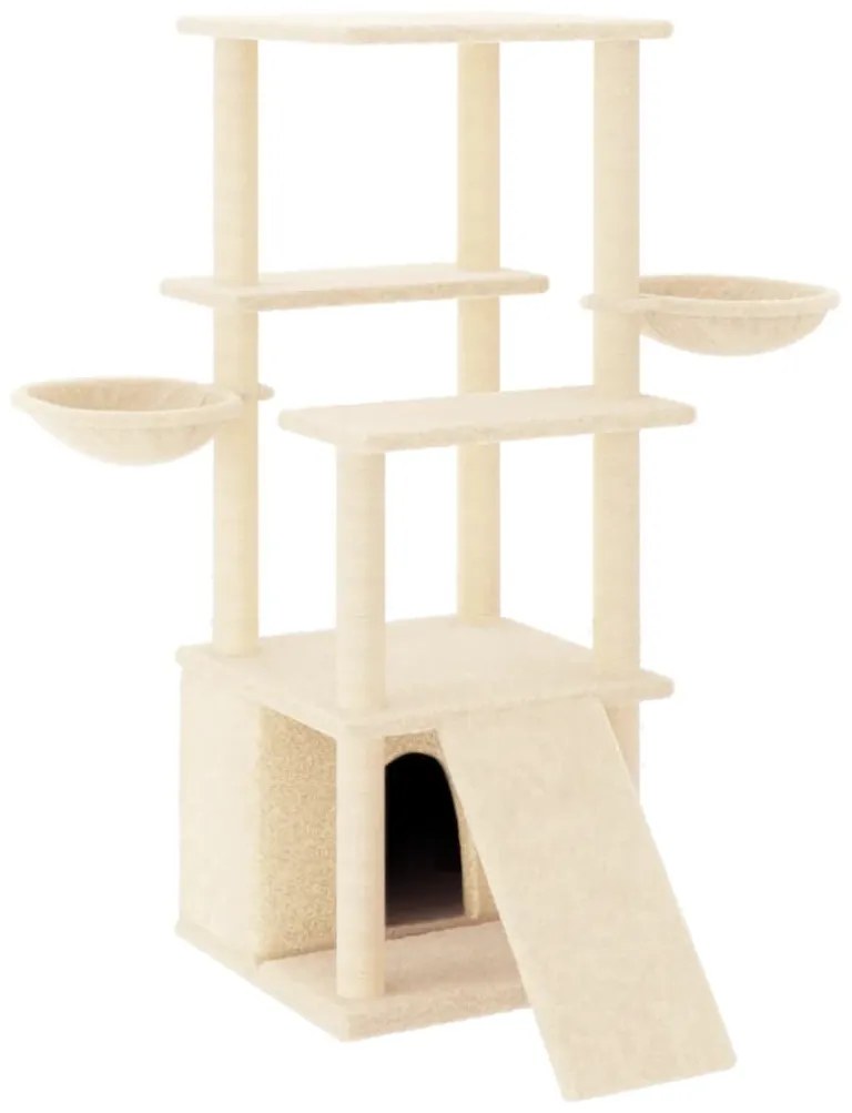 Albero per gatti con tiragraffi in sisal crema 133 cm