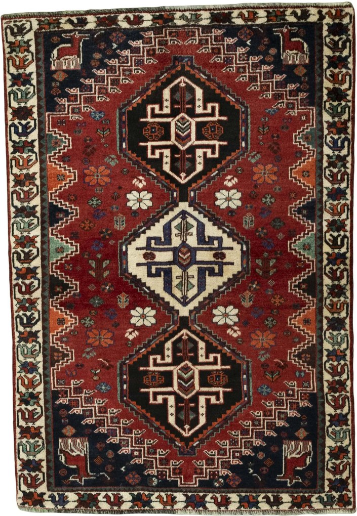 Shiraz Tappeto 110 x 170 Rosso (Iran) Annodato A Mano