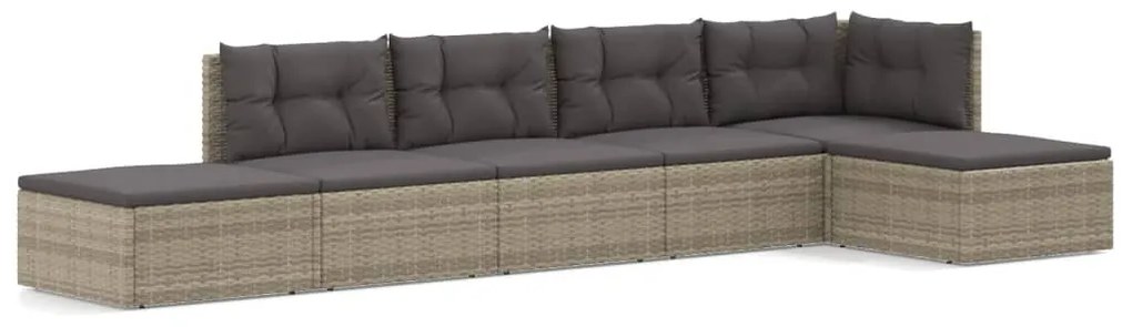 Set divani da giardino 6 pz con cuscini in polyrattan grigio