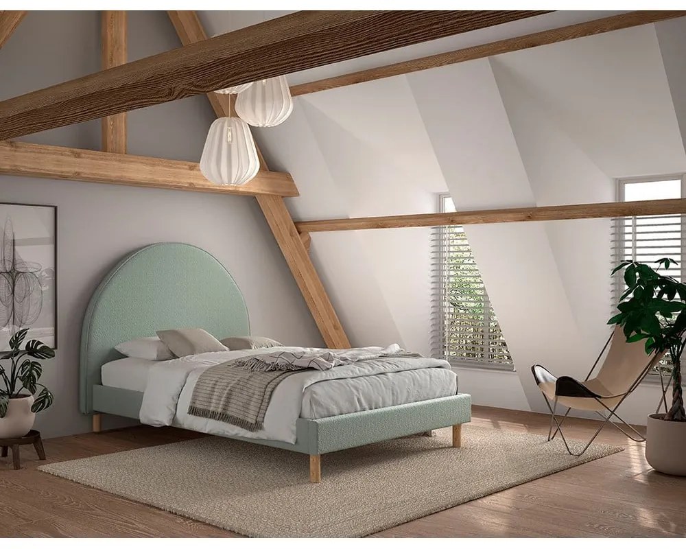 Letto singolo imbottito verde con griglia 140x200 cm MOON - Vipack