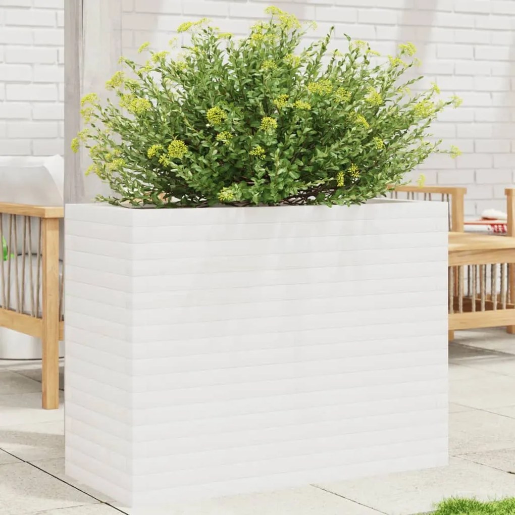 Fioriera Da Giardino Bianca 90x40x68,5cm Legno Massello Di Pino /