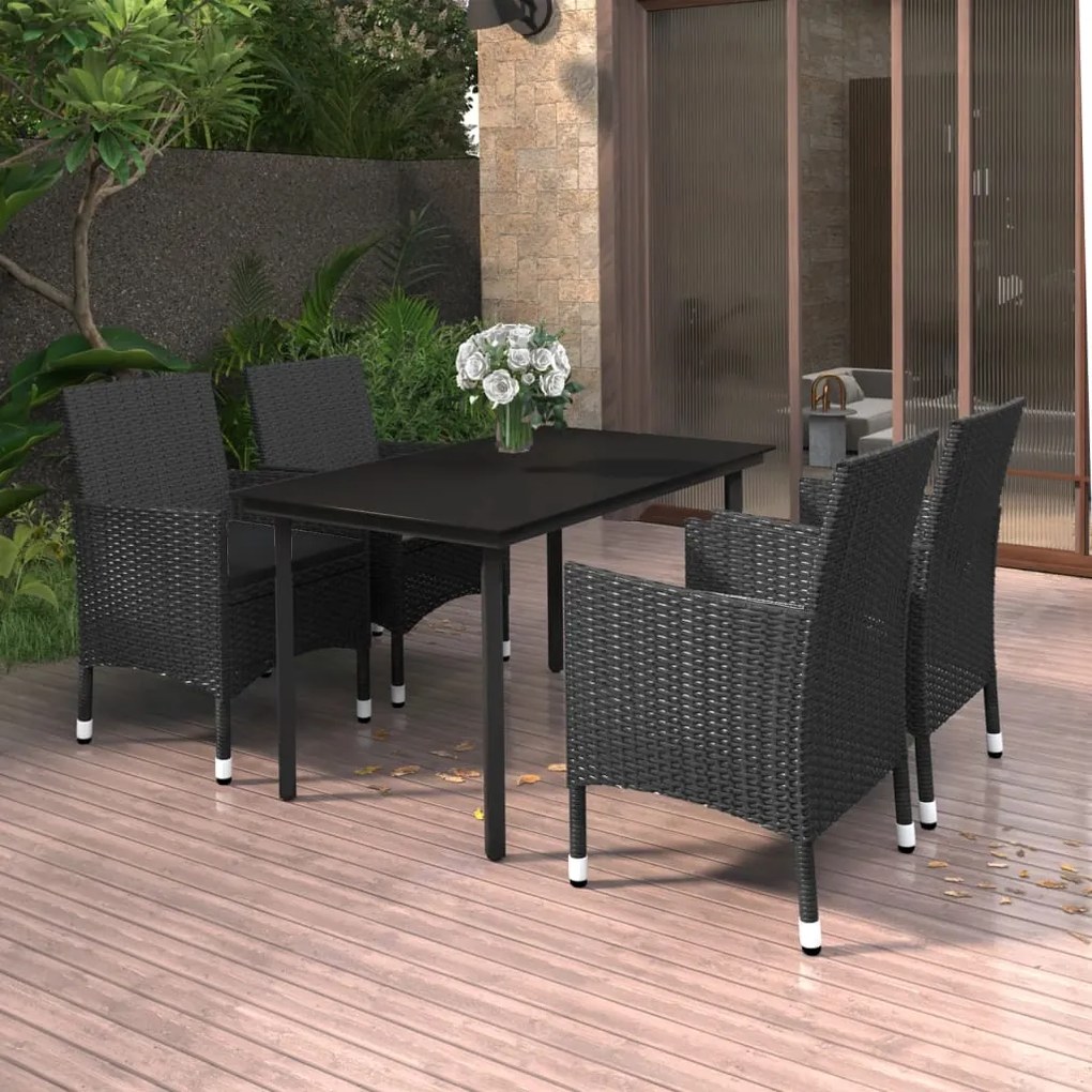 Set da pranzo da giardino 5 pz con cuscini polyrattan e vetro