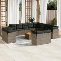 Set Divani da Giardino 14pz con Cuscini in Polyrattan Grigio 3223960