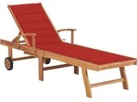 Lettino Prendisole con Cuscino in Massello di Teak Rosso 3063012