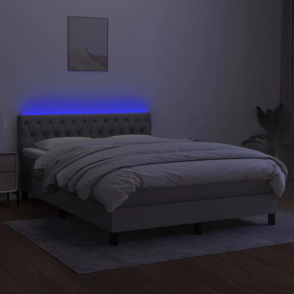 Letto a molle materasso e led grigio chiaro 140x190 cm tessuto