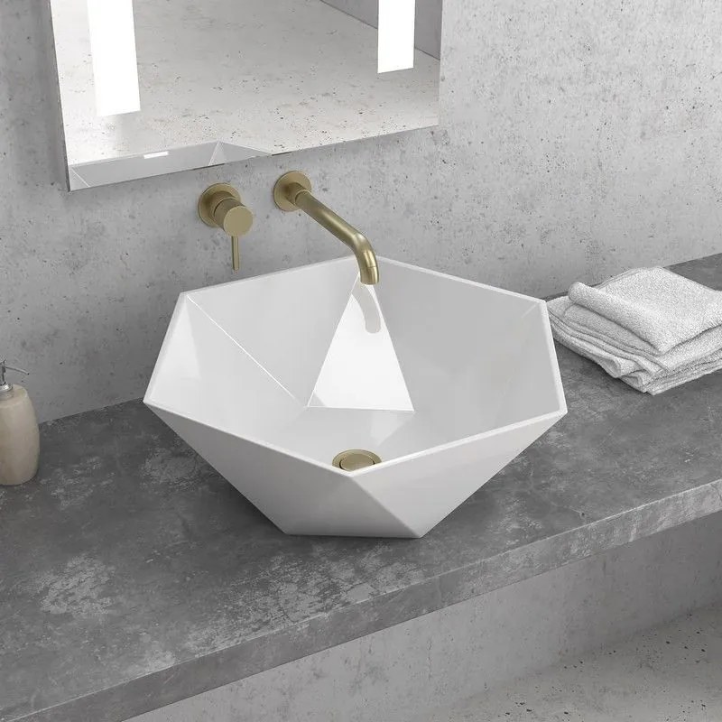 Kamalu - lavabo da appoggio 45cm forma esagonale modello litos-k45