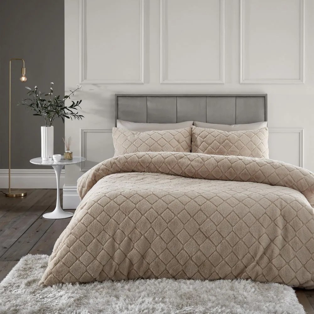 Biancheria da letto singola beige micro felpata 135x200 cm Cosy Diamond - Catherine Lansfield