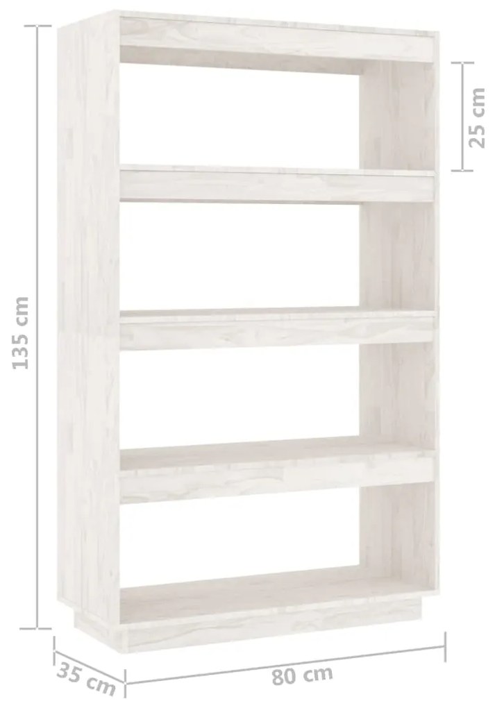 Libreria/Divisorio Bianco 80x35x135 cm Legno Massello di Pino