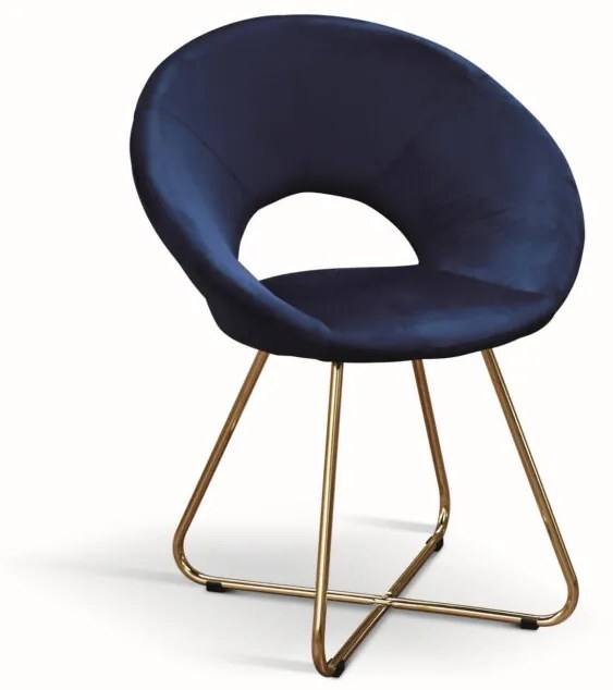 Set di poltroncine ZANTE in tessuto effetto velluto blu e base in metallo color oro