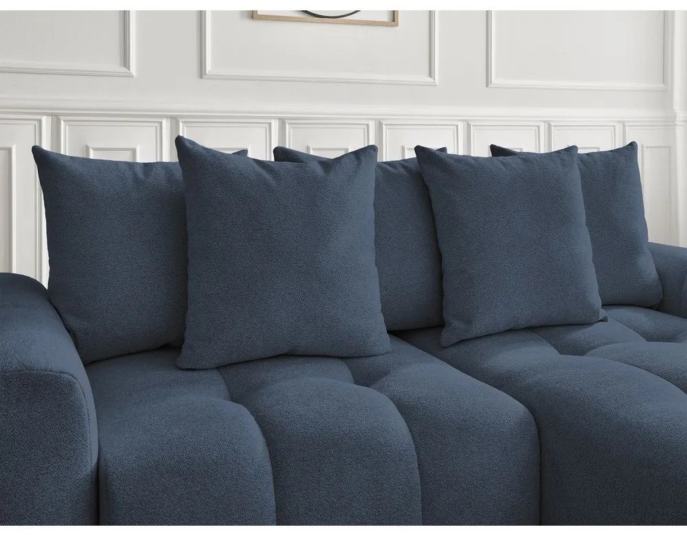 Divano angolare blu allungabile/con contenitore (con penisola a destra/con chaise lounge) con rivestimento in ciniglia Roxelane – Bobochic Paris