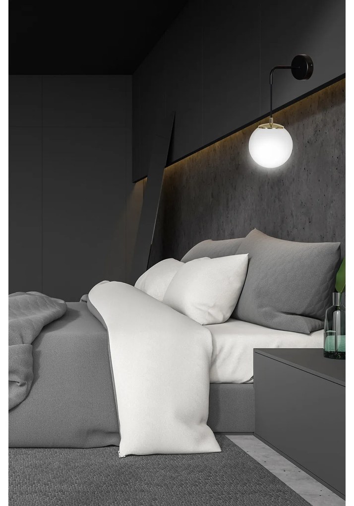 Applique Moderna 1 Luce Tsukuyomi In Acciaio Nero E Oro E Vetro A Sfera Opale