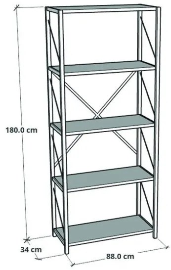 Libreria 5 Ripiani Stile Industrial 88x34x180 Jacob Antracite