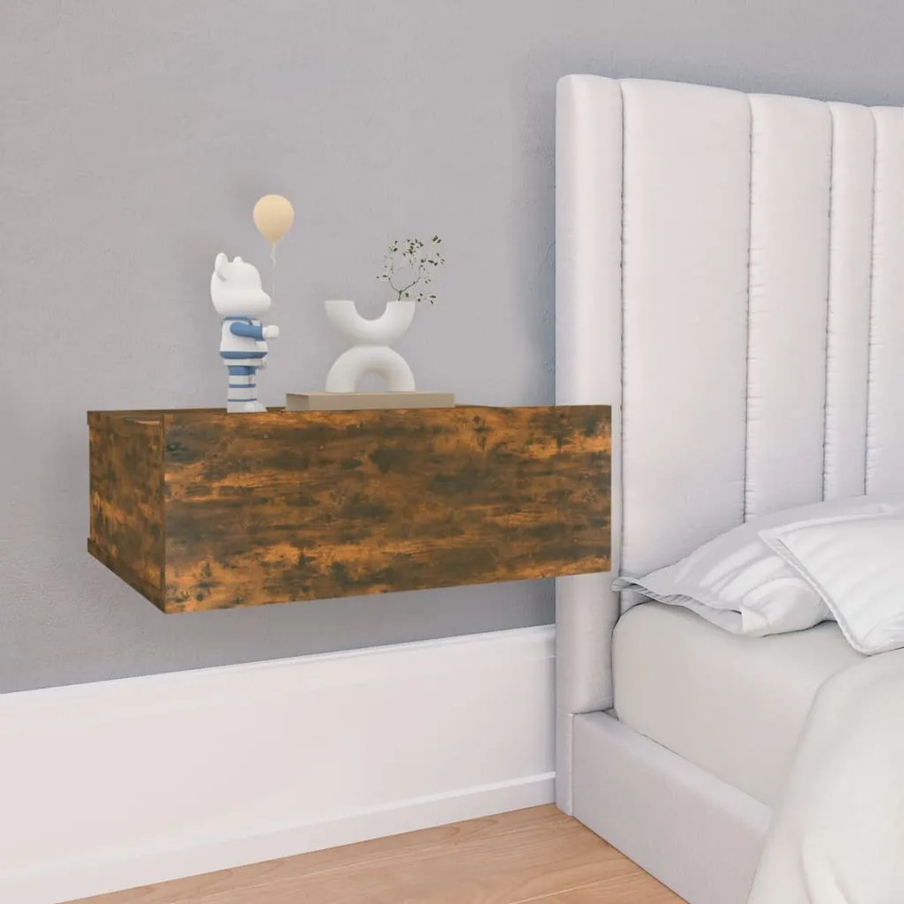 Comodini Pensili Rovere Fumo 2pz 40x30x15 Cm Legno Multistrato /