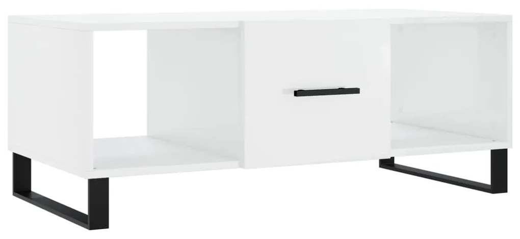 Tavolino da salotto bianco lucido 102x50x40cm legno multistrato