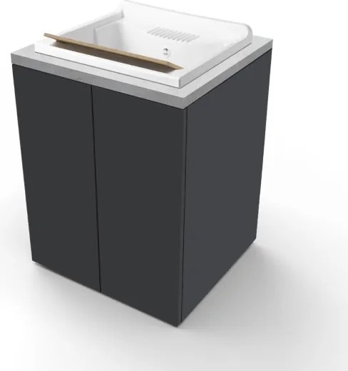 Lavatoio in legno Grafite a 2 ante con top Grigio e vasca in resina 71x65 cm