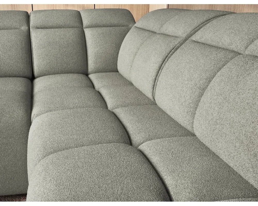 Divano angolare verde polveroso allungabile/con contenitore (con penisola a destra/a L) e rivestimento in bouclé Falconn – ELTAP