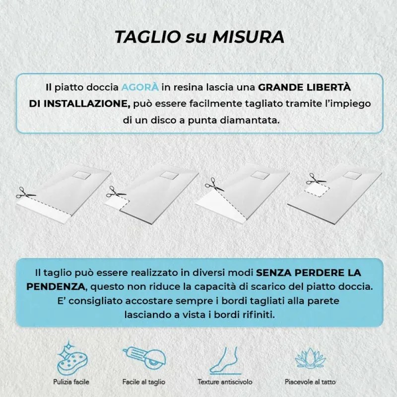 Piatto doccia 90x90 semicircolare bianco pietra in resina riducibile Agorà