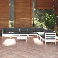 Set Divani da Giardino 10 pz con Cuscini Bianchi Legno di Pino 3096822