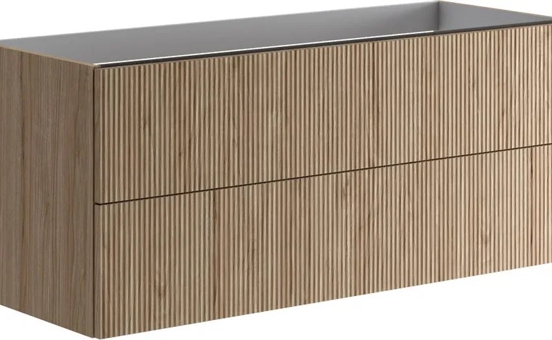 Cassettiera Opera con 2 cassetti, cannettato noce naturale L119,5 H50 P45,5 cm