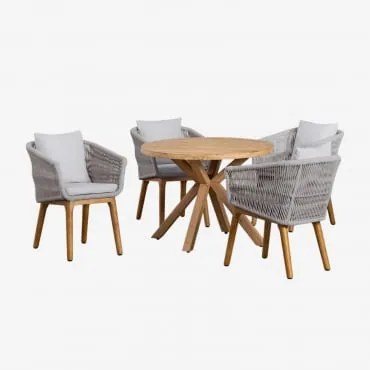 Set Composto Da Tavolo Rotondo In Legno (ø100 Cm) Naele E 4 Sedie Da Pranzo Barker Grigio Ghiaccio - Sklum