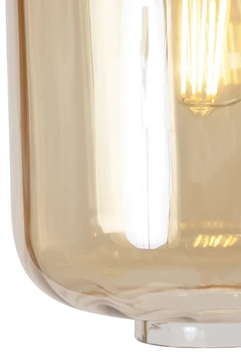 Lampada a sospensione di design nera con vetro ambrato 3 luci 226 cm - Qara