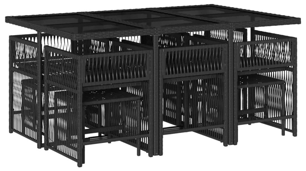 Set da pranzo da giardino 11 pz con cuscini in polyrattan nero
