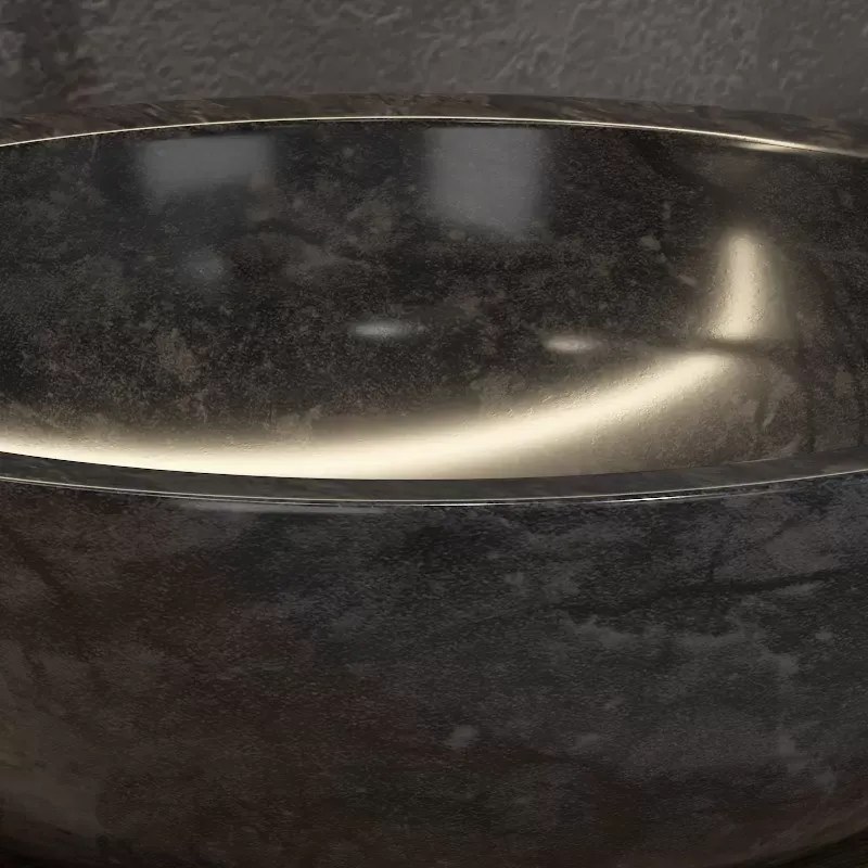 Lavabo bagno design da appoggio in marmo nero 40cm | Litos-EN40 - KAMALU